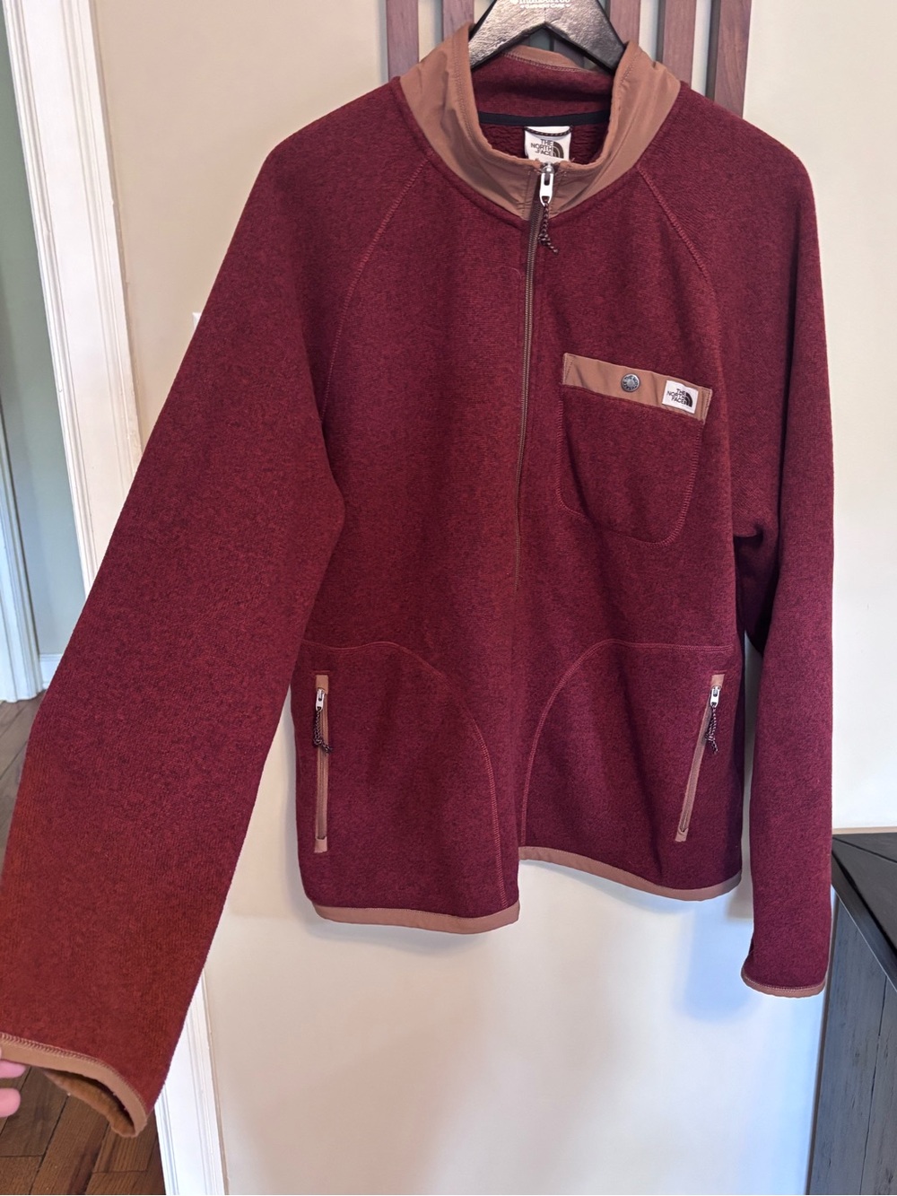The North Face Men's Burgundy and Tan Fleece Jacket - Picture 2 of 5
